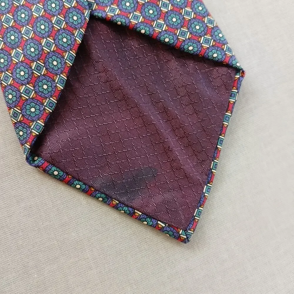 Vintage Christian Dior Monsieur Geometric Medallion Mens Necktie Red Blue
